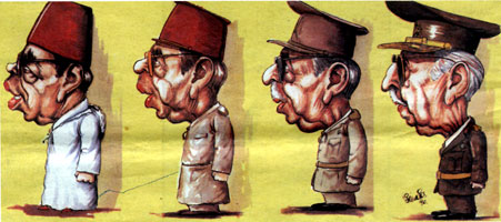 Caricatura transformante de Hassan en Franco, por Palacios