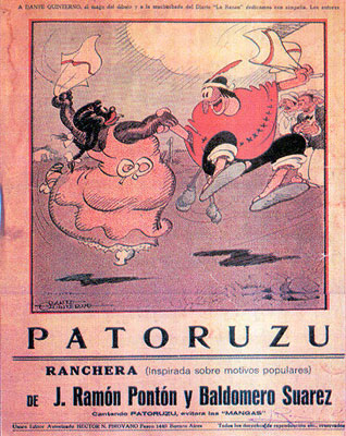 Cartel de una ranchera inspirada en Patoruzú, de los años treinta. 